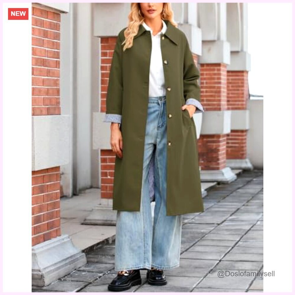 Oversized Trench Coat Classic Button Down Long Jacket Windproof Chic - Picture 5 of 7